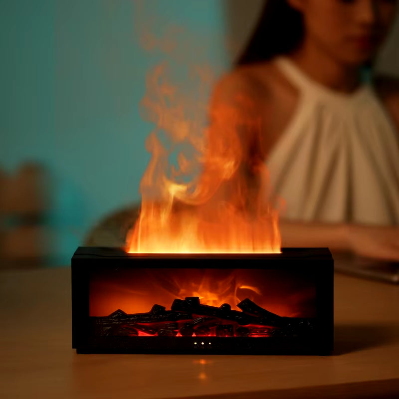 2024 New Simulation Fireplace Flame Remote Control Humidifier Colorful Light Timing Mute Work Desktop Diffuser Aromatherapy