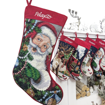 Needlepoint Christmas Stockings Personalized Santa Nutcracker Reindeer Snowman Old World Finished Embroidered Stockings with Names