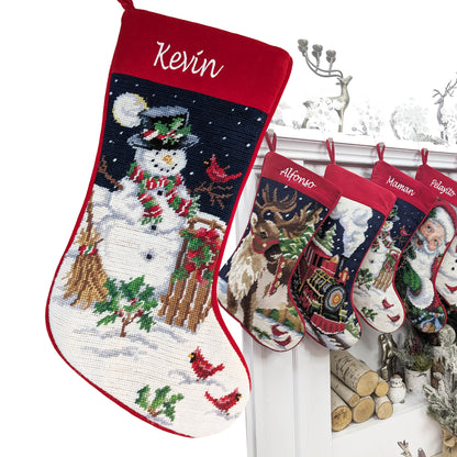 Needlepoint Christmas Stockings Personalized Santa Nutcracker Reindeer Snowman Old World Finished Embroidered Stockings with Names