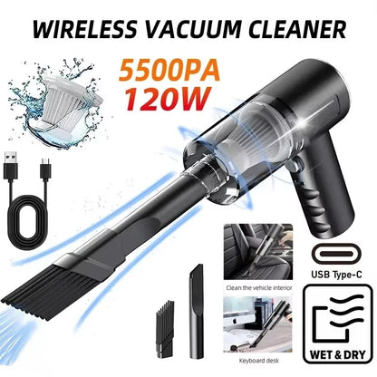 Type-C Black Portable Wireless Vacuum Cleaner for Charging Household Vehicles 120W High Power Strong Vacuum Cleaner