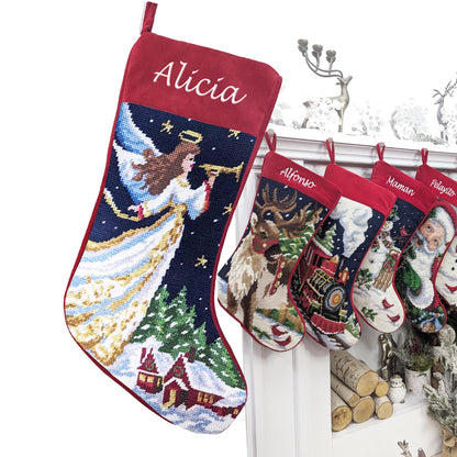 Needlepoint Christmas Stockings Personalized Santa Nutcracker Reindeer Snowman Old World Finished Embroidered Stockings with Names