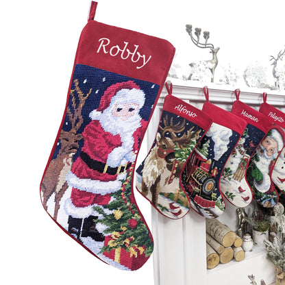 Needlepoint Christmas Stockings Personalized Santa Nutcracker Reindeer Snowman Old World Finished Embroidered Stockings with Names