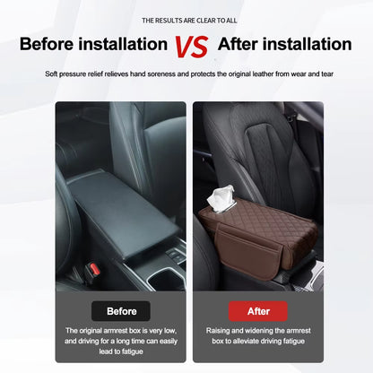 Car Armrest Mat with Tissue Storage Memory Foam Height Pad Universal Auto Center Console Arm Rest Protection Cushion