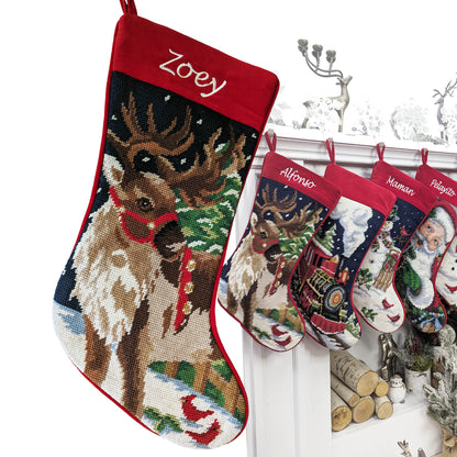 Needlepoint Christmas Stockings Personalized Santa Nutcracker Reindeer Snowman Old World Finished Embroidered Stockings with Names