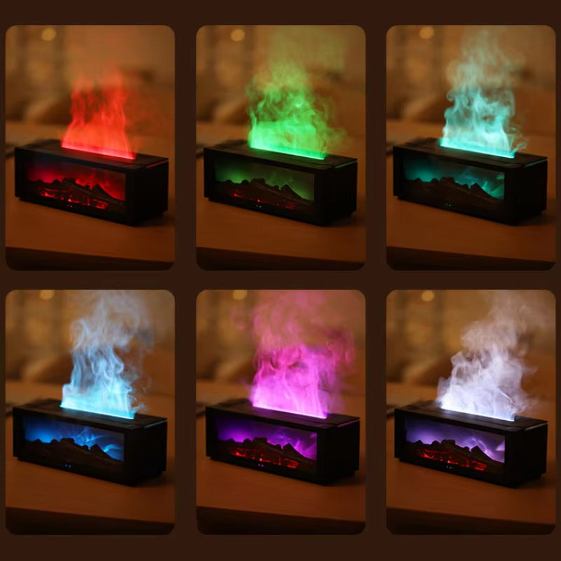 2024 New Simulation Fireplace Flame Remote Control Humidifier Colorful Light Timing Mute Work Desktop Diffuser Aromatherapy